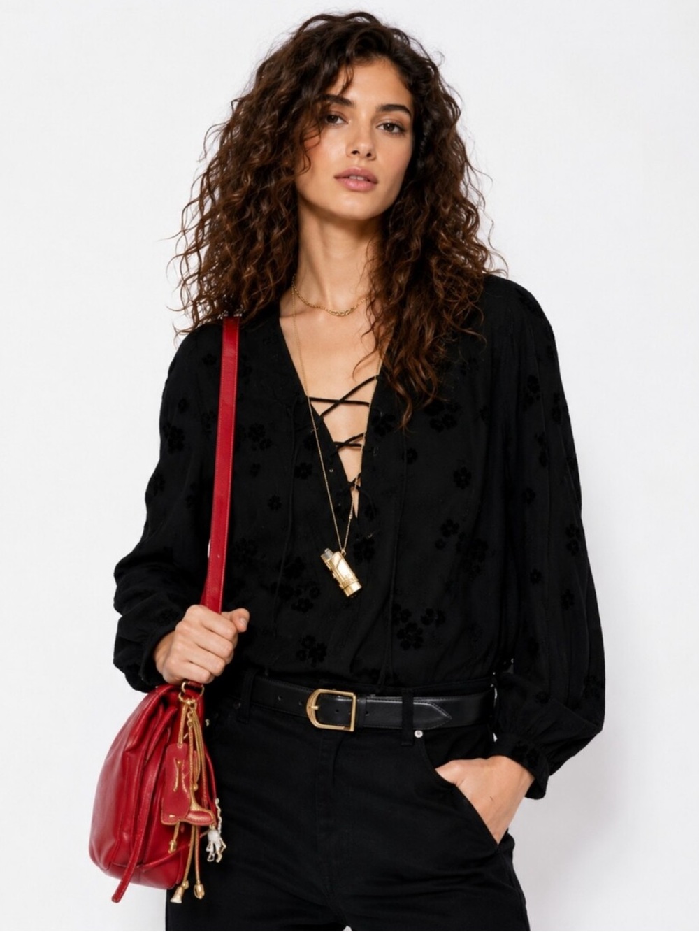 Zadig & Voltaire Tamela
Women's Top S Black Flock
Flowers Lace Up NWT $368